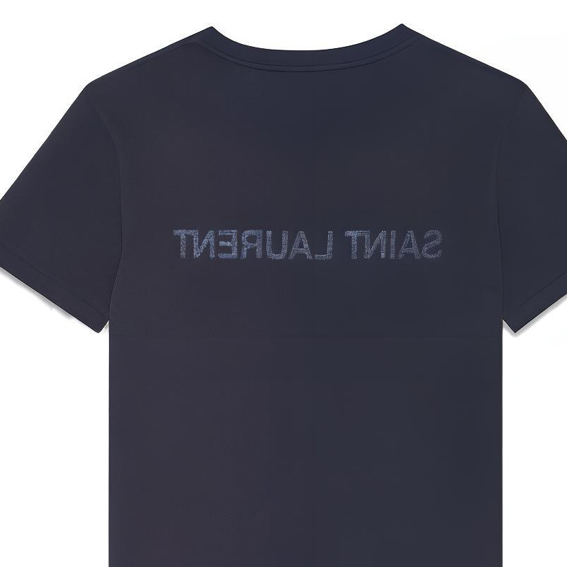 Details for 생로랑 리버스 로고 네이비 크루넥 티셔츠 남성용. 663278Y36HE4145