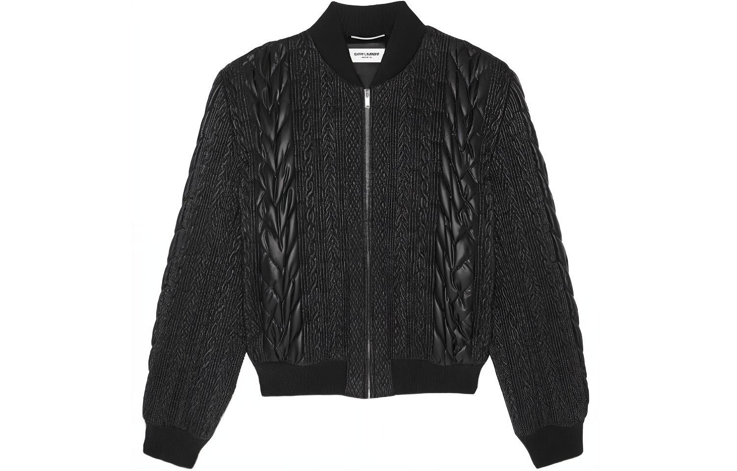 Saint Laurent Ribbed Knit Zip-Up Bomber Jacket Black for Men 653851Y989L1001