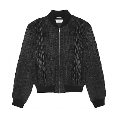 Saint Laurent Ribbed Knit Zip-Up Bomber Jacket Black for Men 653851Y989L1001