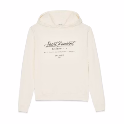 Saint Laurent RIVE DROITE FW22 Logo Print Hoodie Unisex Off-White 602634YBPJ29166