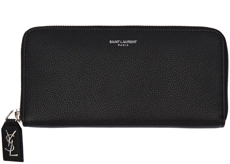 Saint Laurent Rive Gauche Continental Zip Around Wallet Grained Leather Black