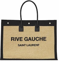 Saint Laurent Rive Gauche Emroidered Raffia Tote Bag Beige Saint Laurent Rive Gauche Emroidered Raffia Tote Bag Beige