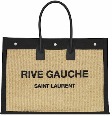 Saint Laurent Rive Gauche Emroidered Raffia Tote Bag Beige Buy Saint Laurent Rive Gauche Emroidered Raffia Tote Bag Beige