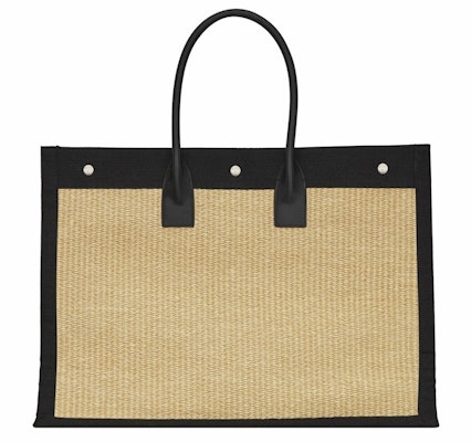 Saint Laurent Rive Gauche Emroidered Raffia Tote Bag Beige Lookbook Saint Laurent Rive Gauche Emroidered Raffia Tote Bag Beige