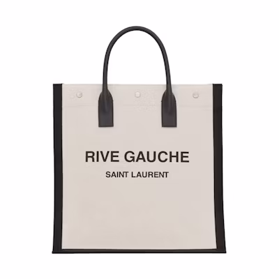 Saint Laurent Rive Gauche North/South Tote White Linen/Black