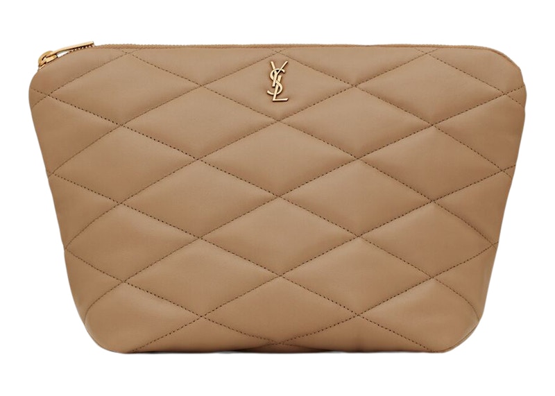 Saint Laurent Sade Pouch Medium Diamond Quilted Taupe
