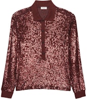 SAINT LAURENT Sequin Embroidered Long Sleeve Red Polo Shirt Men 686534Y36OD6420 SAINT LAURENT Sequin Embroidered Long Sleeve Red Polo Shirt Men 686534Y36OD6420