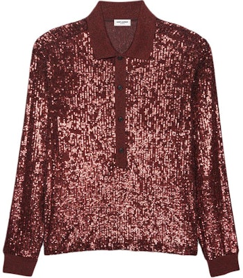 サンローラン スパンコール刺繍 長袖 レッド ポロシャツ メンズ 686534Y36OD6420 Buy サンローラン スパンコール刺繍 長袖 レッド ポロシャツ メンズ 686534Y36OD6420