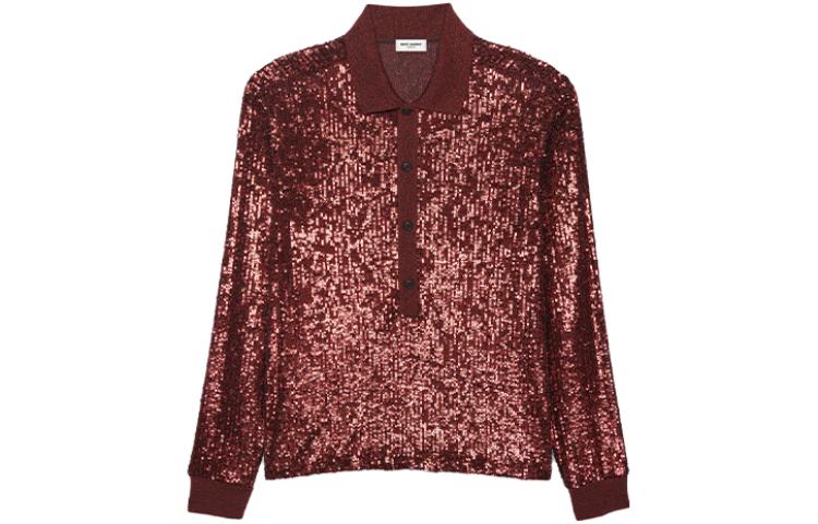 Order 생로랑 남성 스팽글 자수 긴팔 레드 폴로 셔츠 686534Y36OD6420