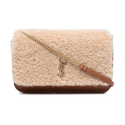 Saint Laurent Shearling Monogram Phone Holder Bag Tan/Beige