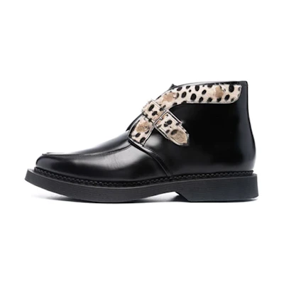 Saint Laurent Short Boots 'Teddy Leopard Print Buckle - Black'