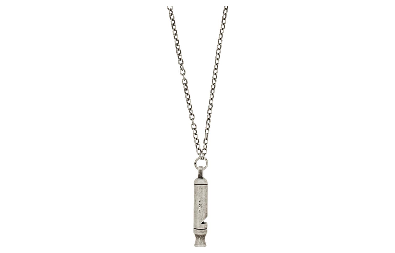 Order SAINT LAURENT Silver Metal Long Whistle Pendant Necklace for Men 677715Y15008142