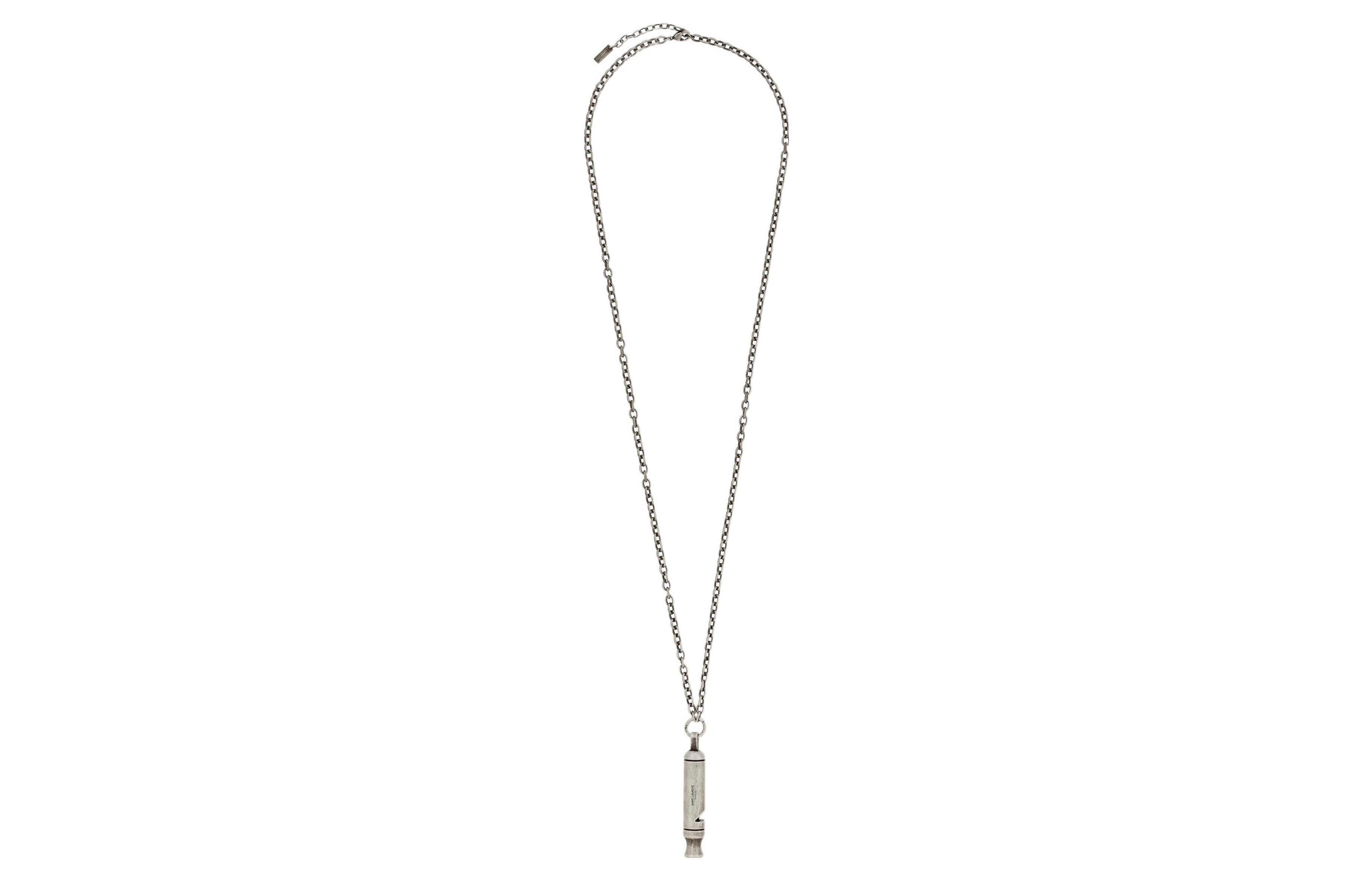 Lookbook SAINT LAURENT Silver Metal Long Whistle Pendant Necklace for Men 677715Y15008142