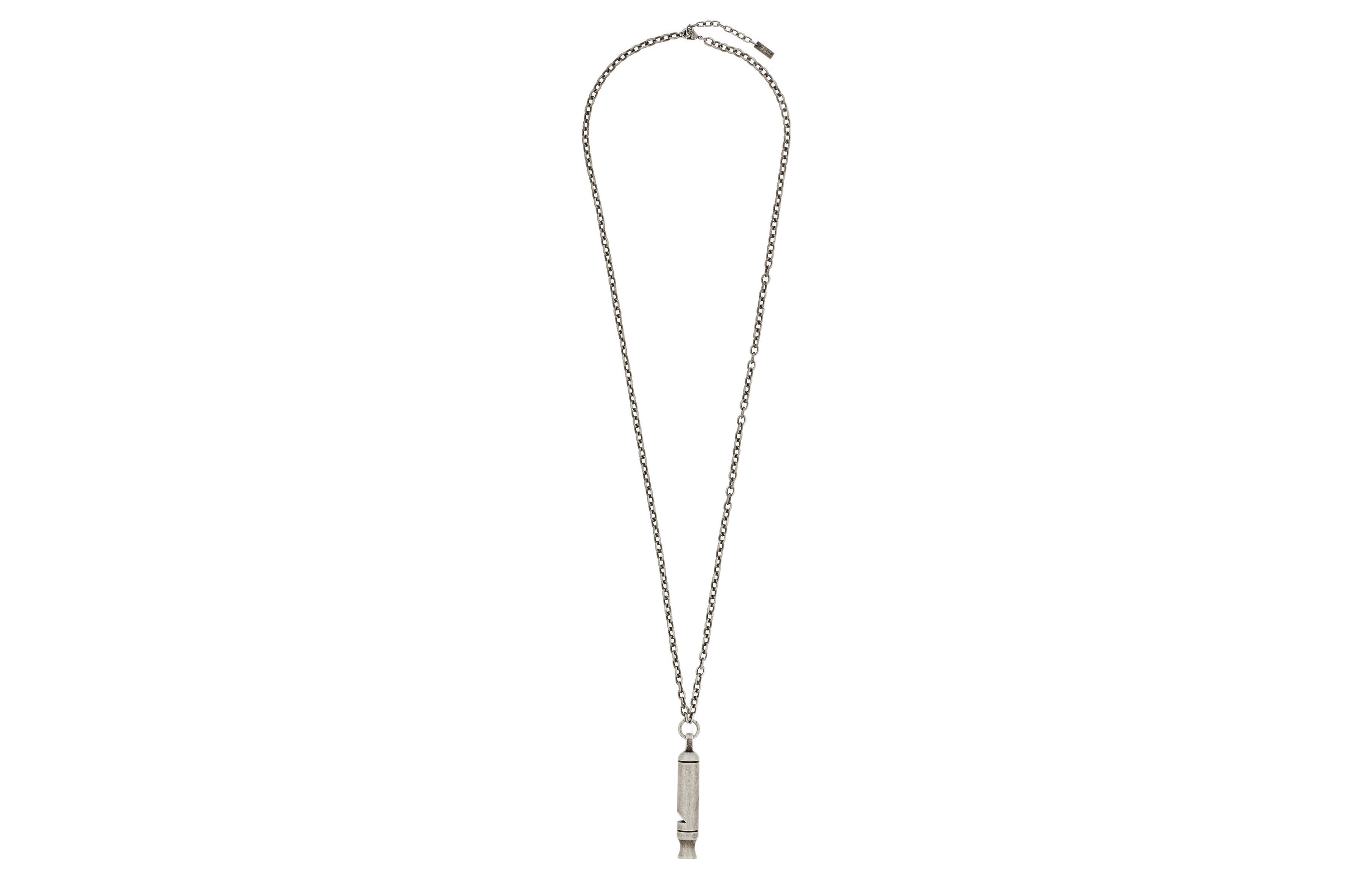 Shop SAINT LAURENT Silver Metal Long Whistle Pendant Necklace for Men 677715Y15008142