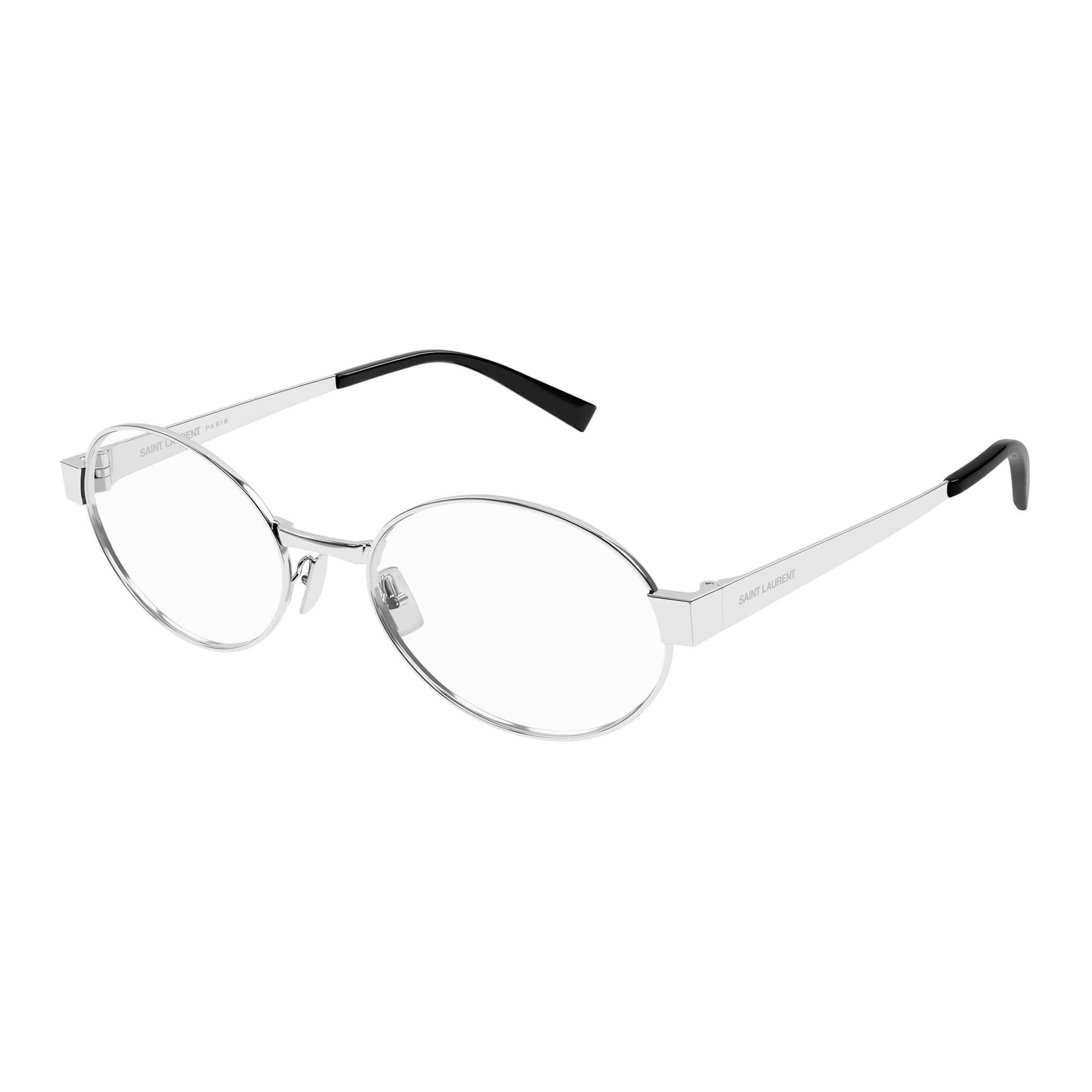 SAINT LAURENT Silver Oval Optical Glasses Unisex Metal Frame with Logo. 26245224