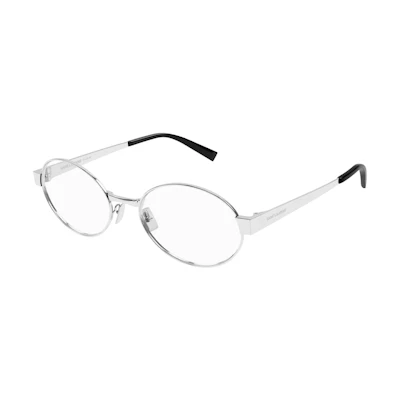SAINT LAURENT Silver Oval Optical Glasses Unisex Metal Frame with Logo. 26245224