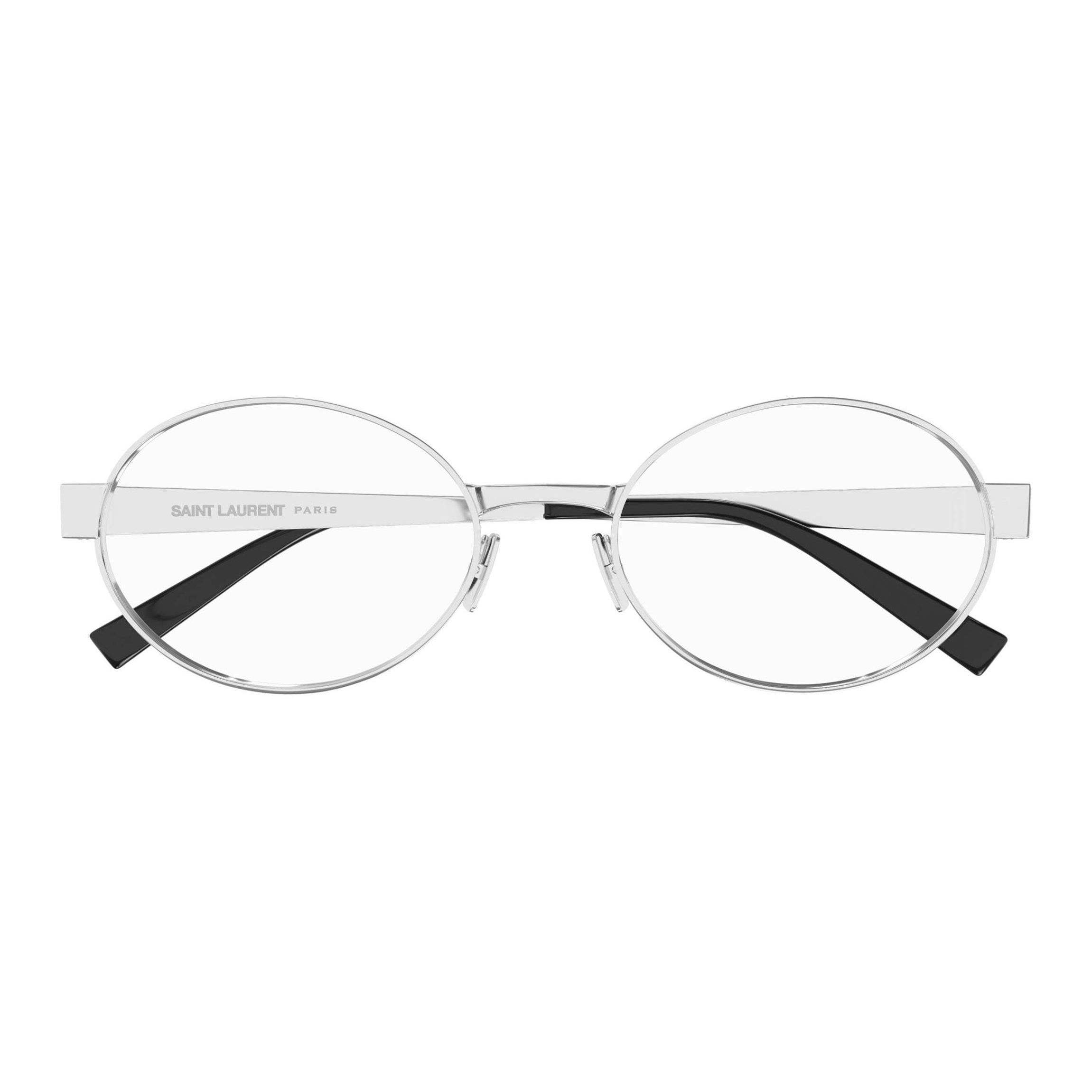 Lookbook SAINT LAURENT Kacamata Optik Oval Silver Unisex Frame Metal dengan Logo. 26245224