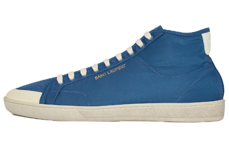 SAINT LAURENT SL/39 Mid-Top Lace-Up Fashion Sneakers Blue Distressed Shoes 732272AABPQ4075
