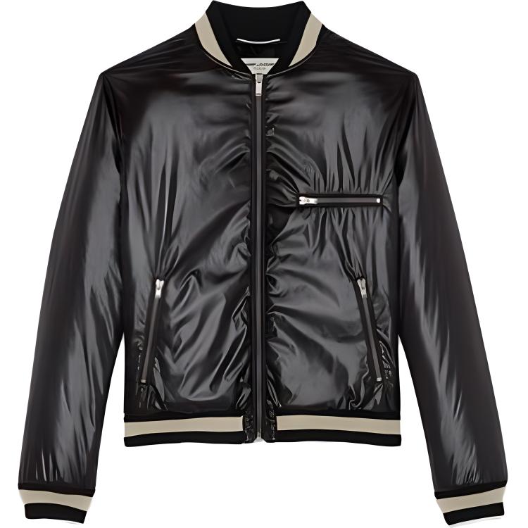 Saint Laurent Solid Black Zip-Up High Neck Jacket for Men 588089-Y129V-1000