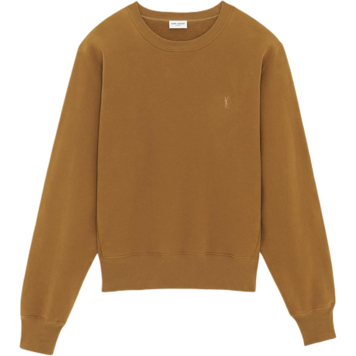 Saint Laurent Solid Brown Slim Fit Crew Neck Long Sleeve Sweatshirt 778465Y36SW7745