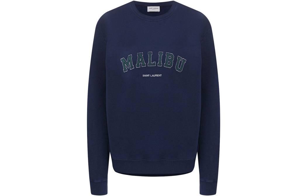 Saint Laurent Solid Color Crewneck Printed Sweatshirt Blue 603233YBPY2x000D