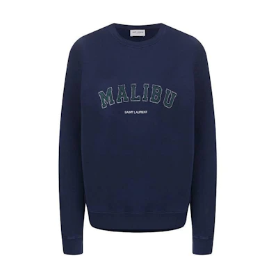 Saint Laurent Solid Color Crewneck Printed Sweatshirt Blue 603233YBPY2x000D