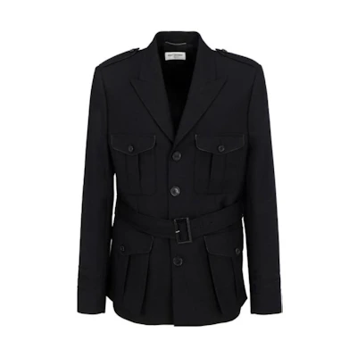 Saint Laurent Solid Color Long Sleeve Jacket with Pocket Black 624749Y1A131000