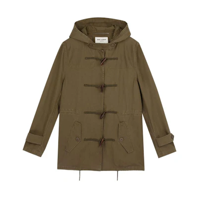 Saint Laurent Solid Color Toggle Hooded Jacket Army Green 632467Y253W2840