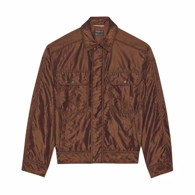 Saint Laurent Solid Color Zip-Up Loose Jacket for Men - Red Brown 771889Y20EA7070