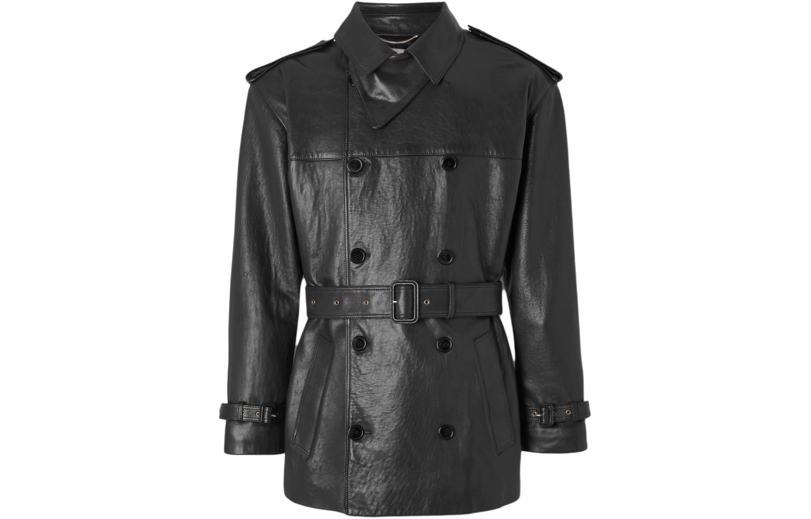 Saint Laurent Solid Double-Breasted Jacket Black POIZON240415890