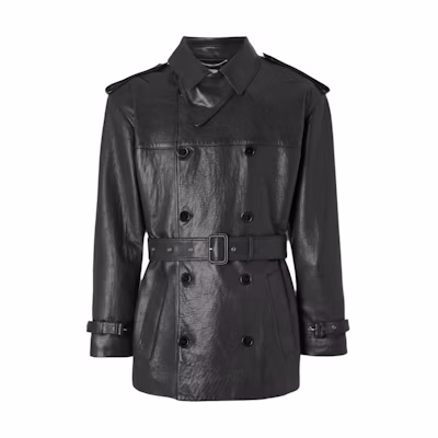 Saint Laurent Solid Double-Breasted Jacket Black POIZON240415890