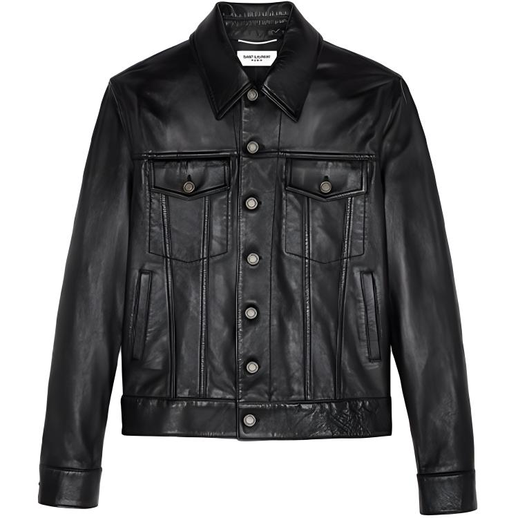 SAINT LAURENT SS21 Black Single-Breasted Leather Jacket 529949YC2OC1000