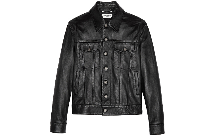 Order SAINT LAURENT SS21 Black Single-Breasted Leather Jacket 529949YC2OC1000