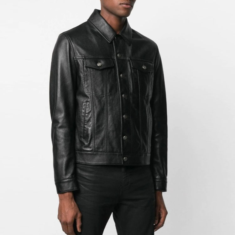 Purchase SAINT LAURENT SS21 Black Single-Breasted Leather Jacket 529949YC2OC1000