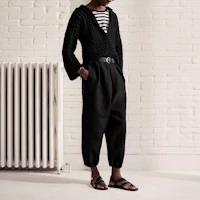 Shop 聖羅蘭 SS21 黑色寬褲-百褶休閒褲 642383Y1C471000