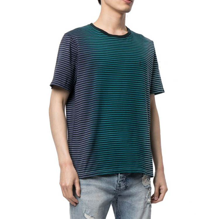 Lookbook 圣罗兰 SS21 绿色条纹短袖圆领棉质T恤 648360YBYQ21051