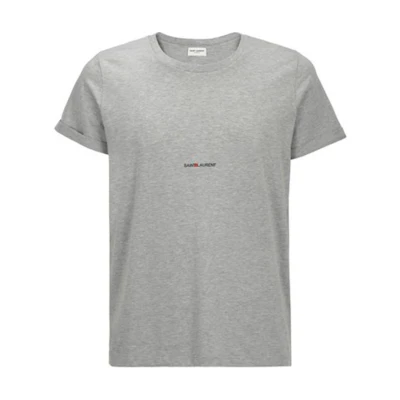 SAINT LAURENT SS21 Grey Cotton Crewneck Short Sleeve T-Shirt. 464572YB2DQ1403