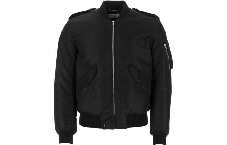 Saint Laurent SS21 Padded Sleeve Full Cotton Zip Jacket Black 486136Y245W1000