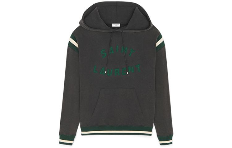 SAINT LAURENT SS22  Black Green Felt Logo Oversized Hoodie Sweatshirt 689395Y36SV1175