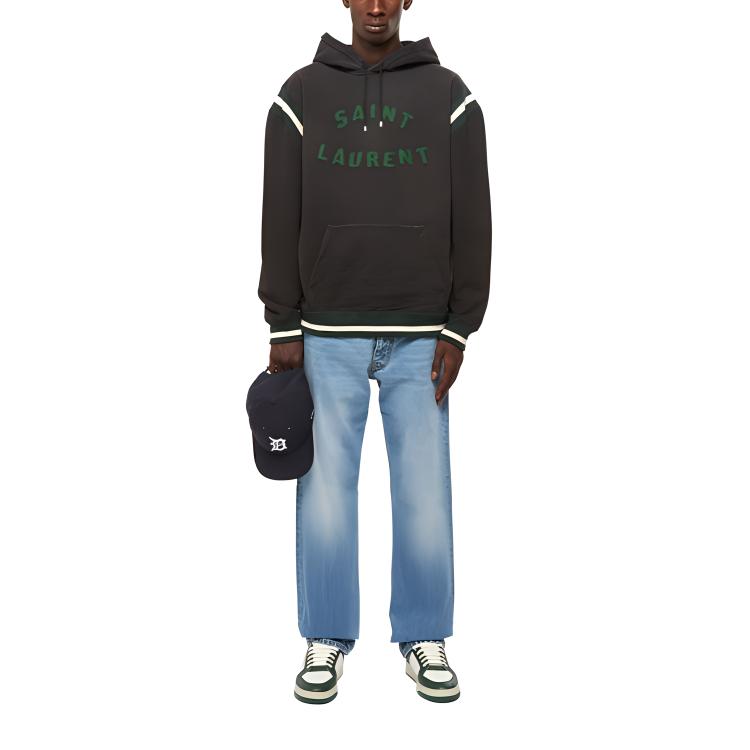 SAINT LAURENT SS22  Black Green Felt Logo Oversized Hoodie Sweatshirt 689395Y36SV1175 圖 4