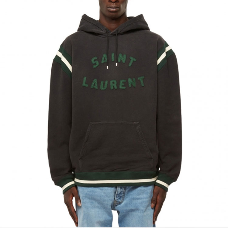 SAINT LAURENT SS22  Black Green Felt Logo Oversized Hoodie Sweatshirt 689395Y36SV1175 圖 5