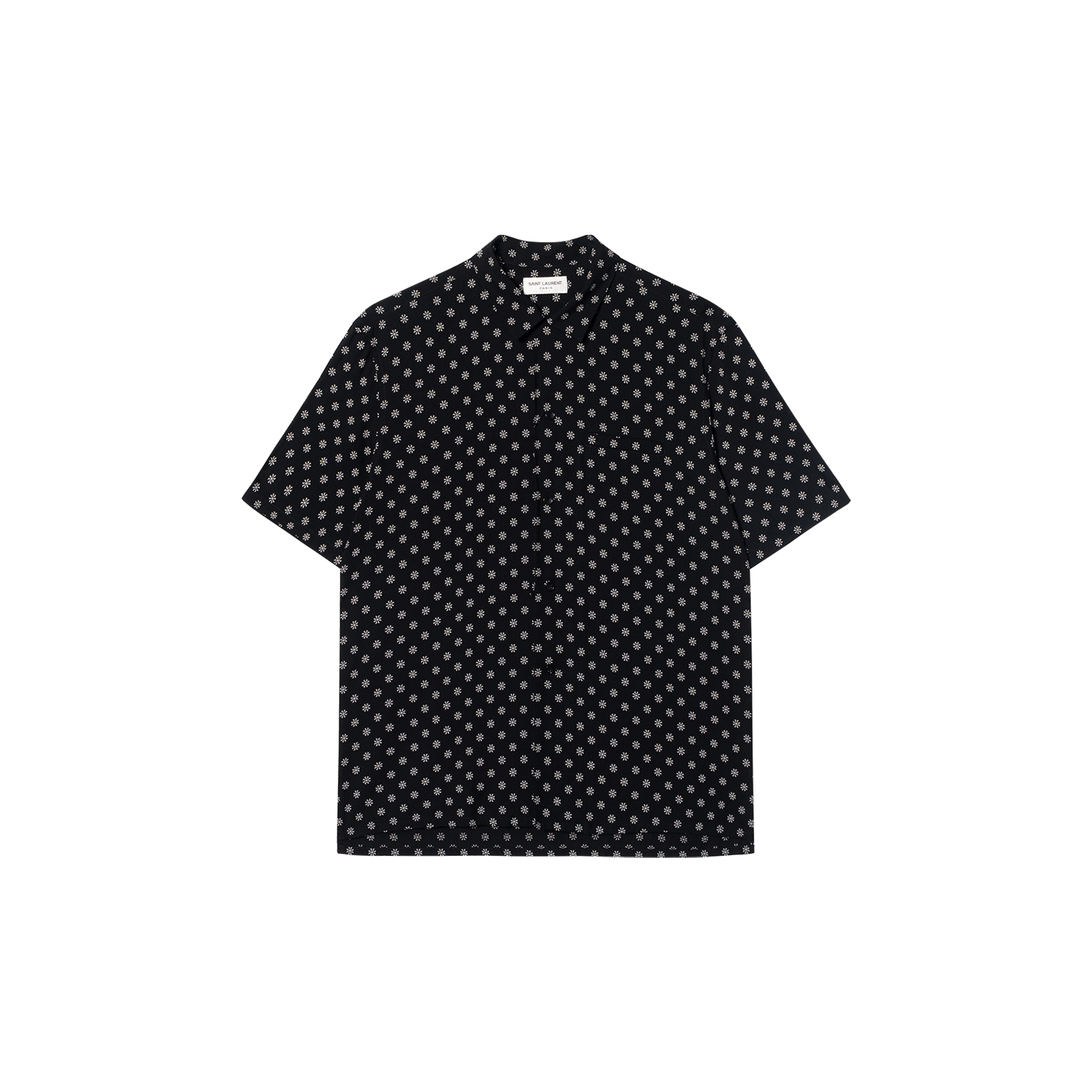 SAINT LAURENT SS22  Black Polka Dot Print Relaxed Short Sleeve Shirt. 531956Y1F191095