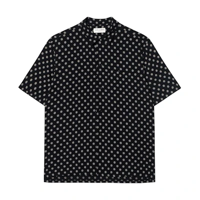 SAINT LAURENT SS22 Black Polka Dot Print Relaxed Short Sleeve Shirt. 531956Y1F191095