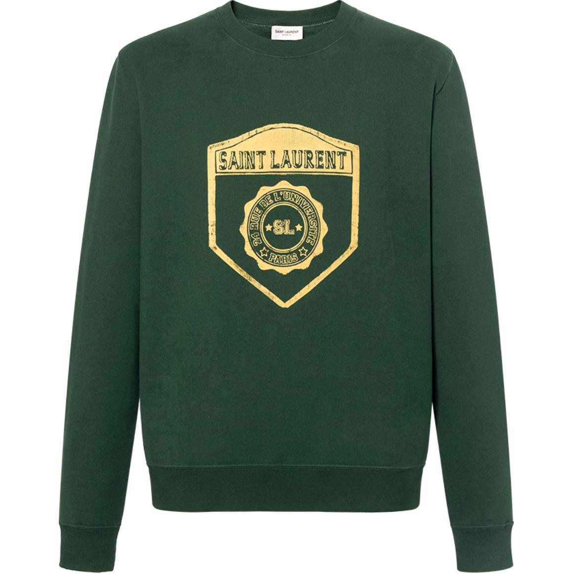 SAINT LAURENT SS22  Green Letter Print Pullover Crewneck Sweatshirt 686608Y36RN3842