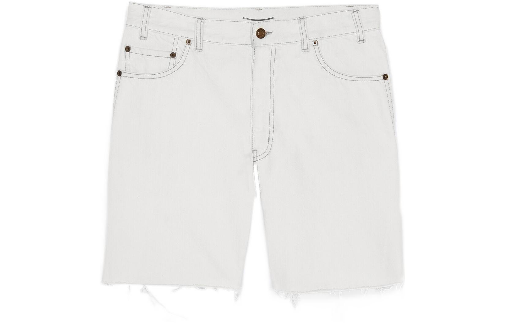 SAINT LAURENT SS22  Grey White Raw Hem Straight Fit Shorts 688100Y01KB9029