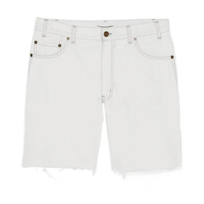 SAINT LAURENT SS22 Grey White Raw Hem Straight Fit Shorts 688100Y01KB9029