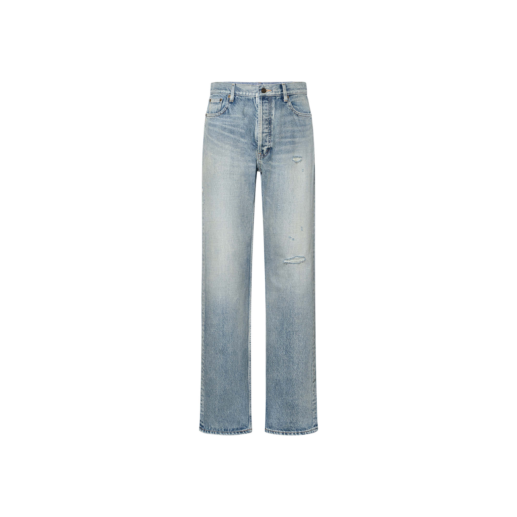 SAINT LAURENT SS22  Mid-Waist Distressed Denim Jeans Blue 710036YF8524124