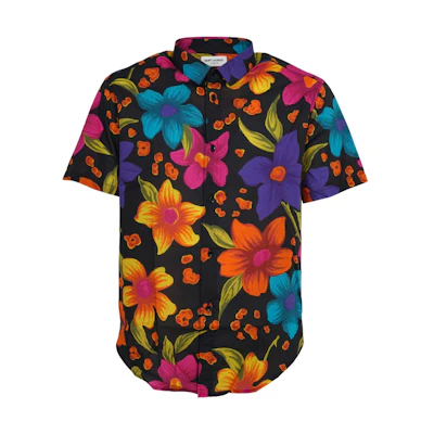 SAINT LAURENT SS22 Red Floral Print Short-Sleeve Button-Up Shirt 688325Y2E948486