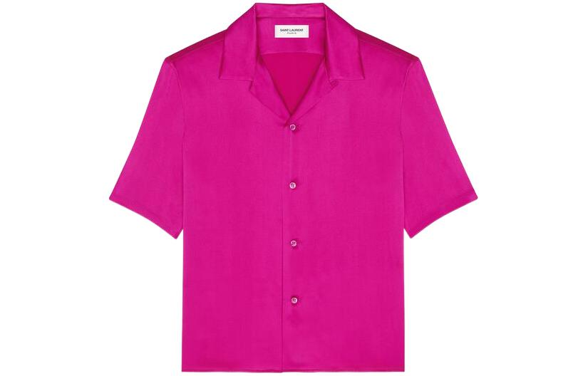 SAINT LAURENT SS22  Solid Pink Short-Sleeve Relaxed Casual Shirt. 713875Y900R5550