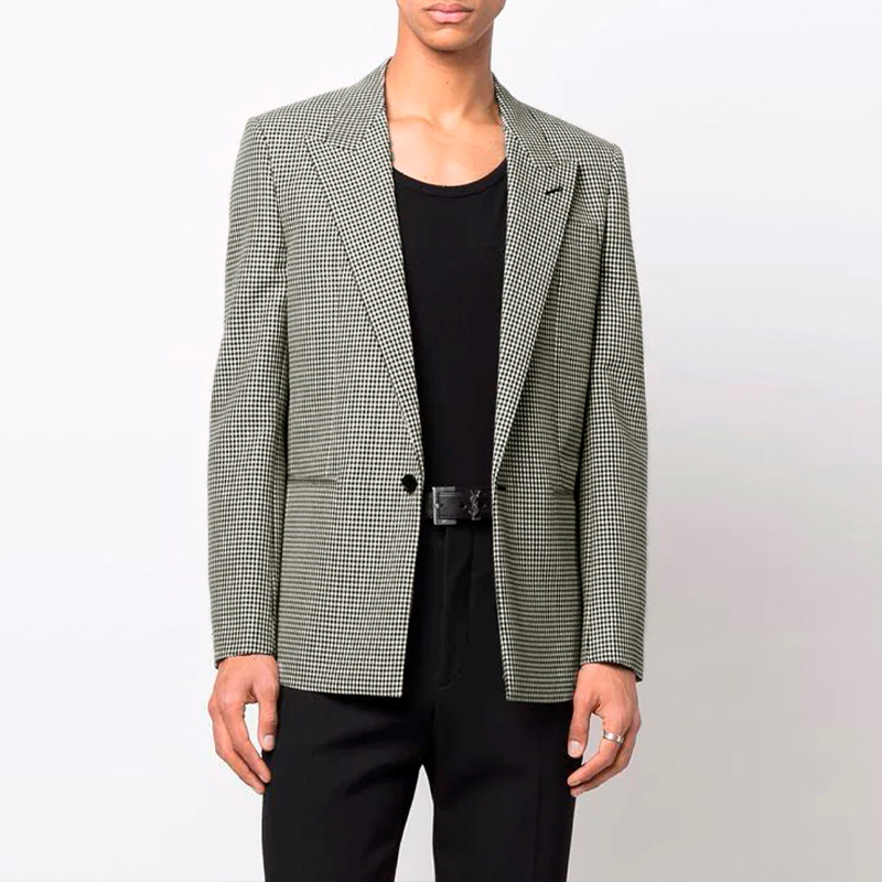 Purchase SAINT LAURENT SS22 羊毛馬海毛混紡長袖西裝外套 灰色 680069Y1E141095